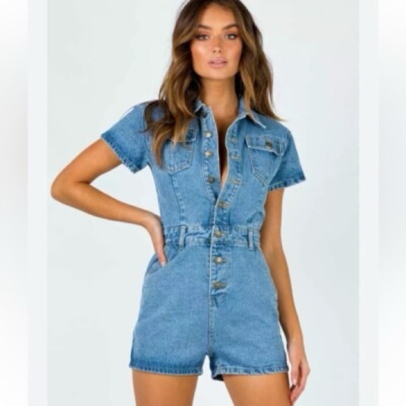 Lioness U Know What’s Up Denim Romper - Picture 1 of 9